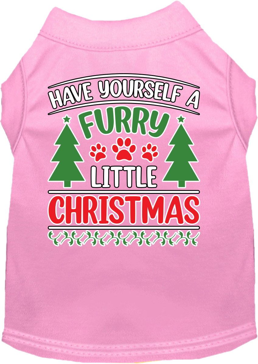 Furry Little Christmas Screen Print Dog Shirt Light Pink Size XS